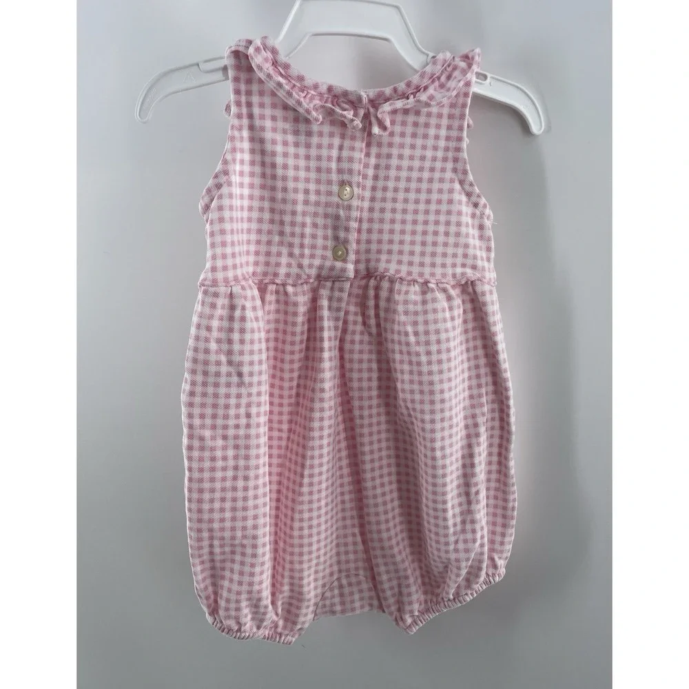 Ralph Lauren Baby Girl 6 Months Pink Plaid Ruffle Romper Easter Spring Summer
